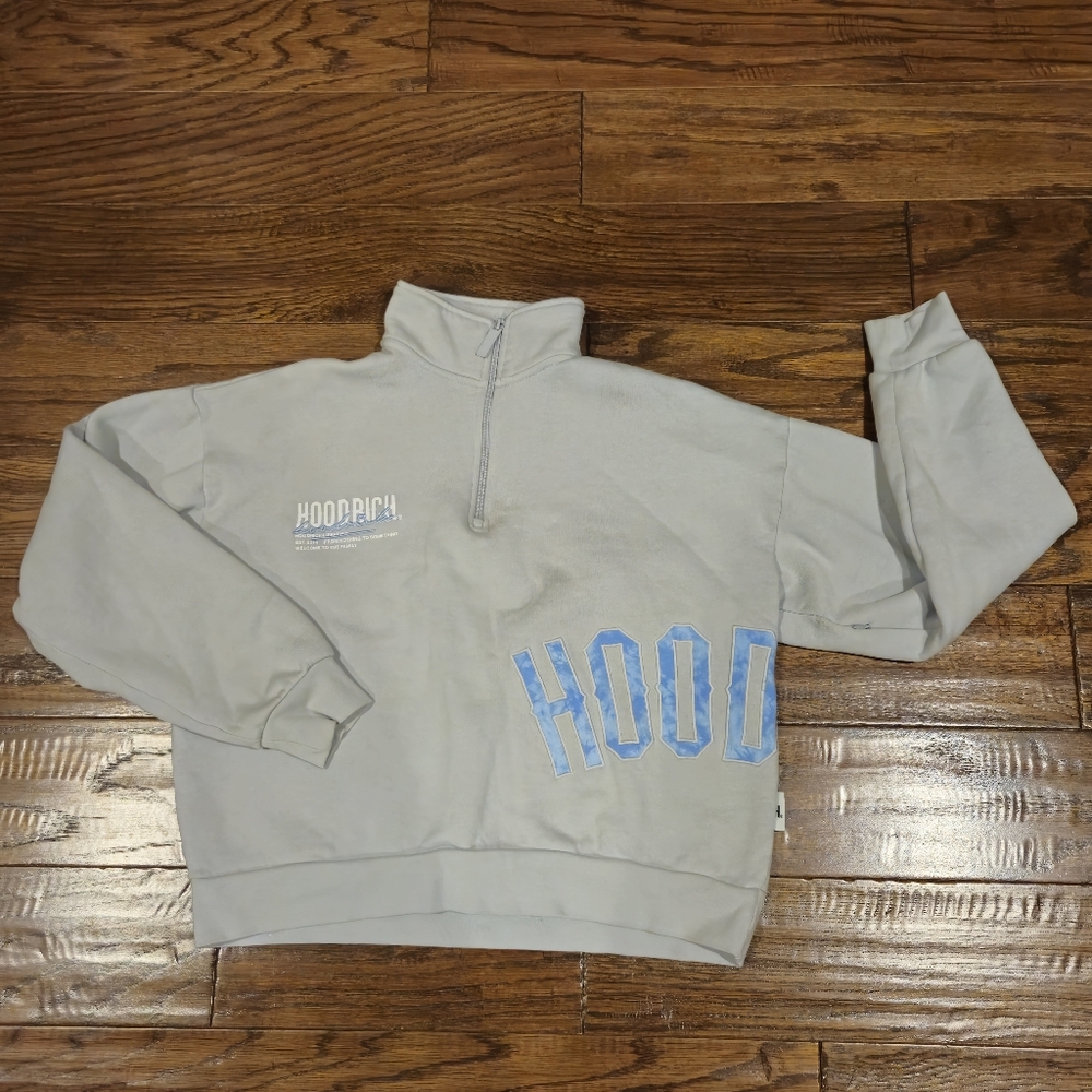 Hoodrich Women's Sweatshirt Quarter Zip Spell Out Cropped Oversized - Small